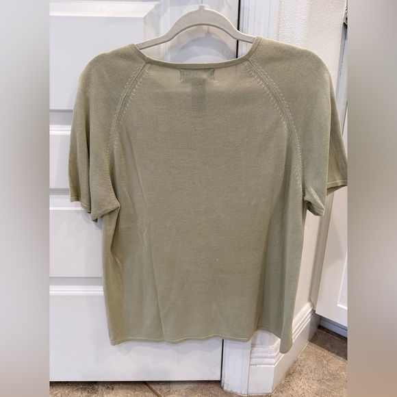 Vintage August Silk Short Sleeve Knit Top Crew Neck Sage M minimalist, spring - Picture 2 of 6